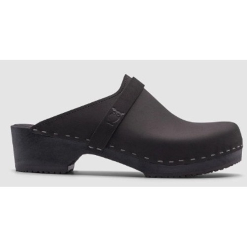 Sandgrens Tokyo Classic Clog Black Leather Swedish Clogs Wooden Heel Mules EU 42